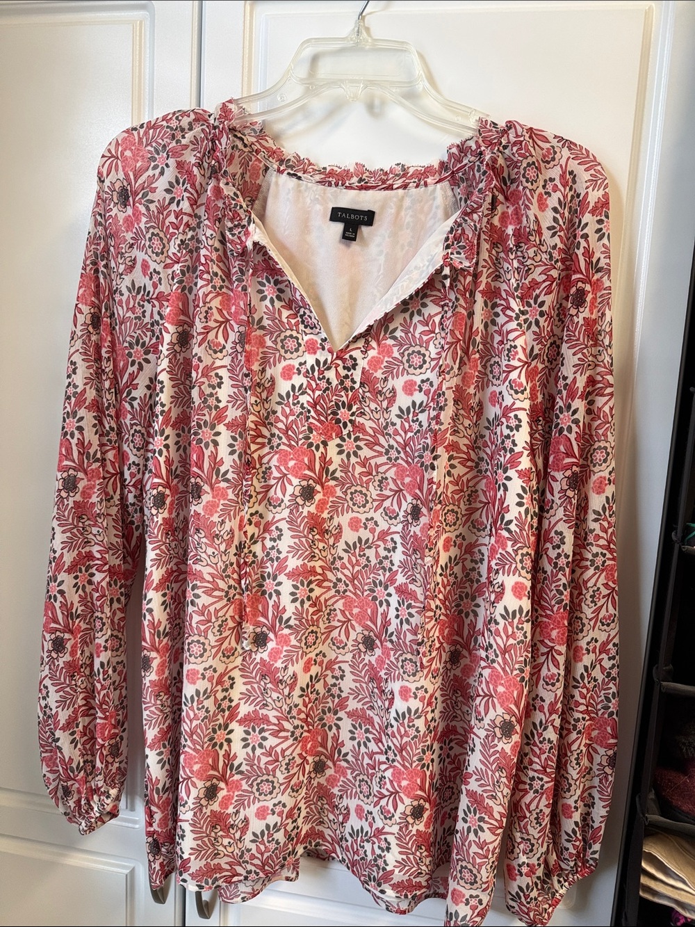 Talbots Cream and Pink Floral Peasant Tunic, Size L